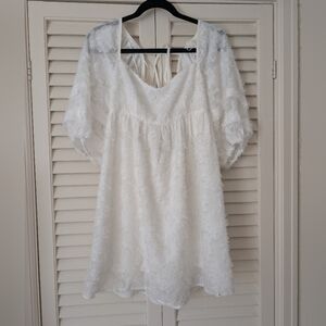 Lush White Flowy Textured Dress